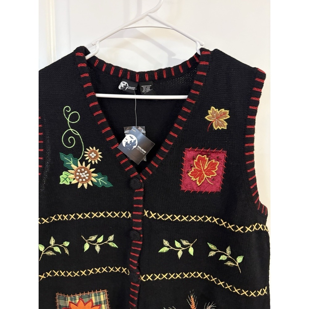 Holiday Editions Fall Autumn Embroidered Cardigan Sweater NWT Sz XL - Picture 2 of 10